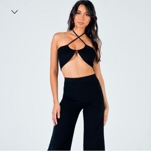 Princess Polly black latiana crop top and high waisted pants set
